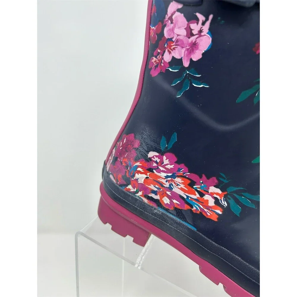 Joules Molly Welly Rain Boots Womens Mid-Calf Navy Floral Buckle Size 7